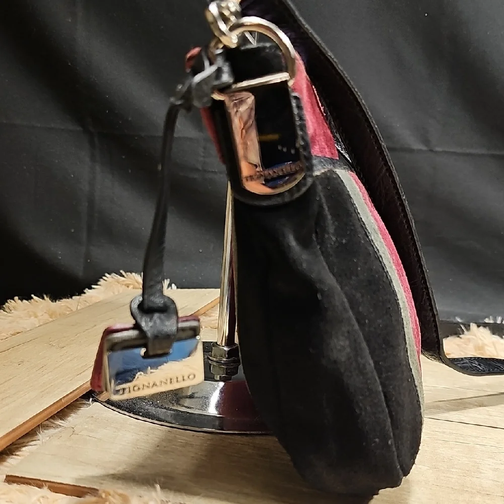 Elegant Red and Black Suede Shoulder Bag